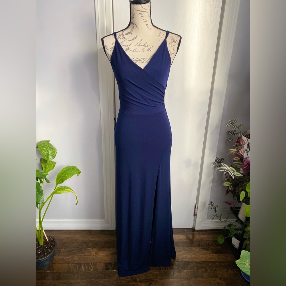 Fashion nova, small, floor length navy blue dress.